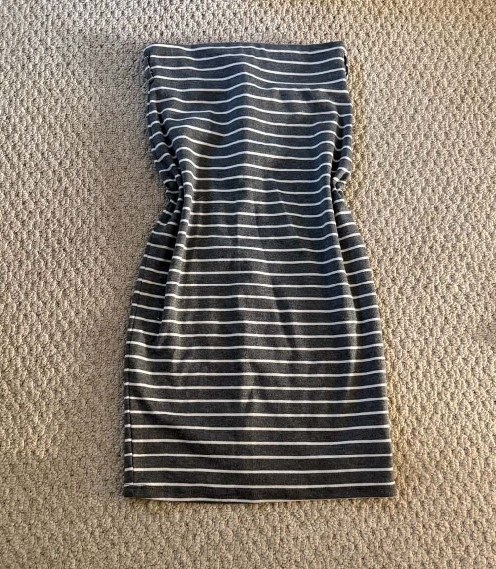 Wet Seal Gray and White Striped Tube Bodycon Dress